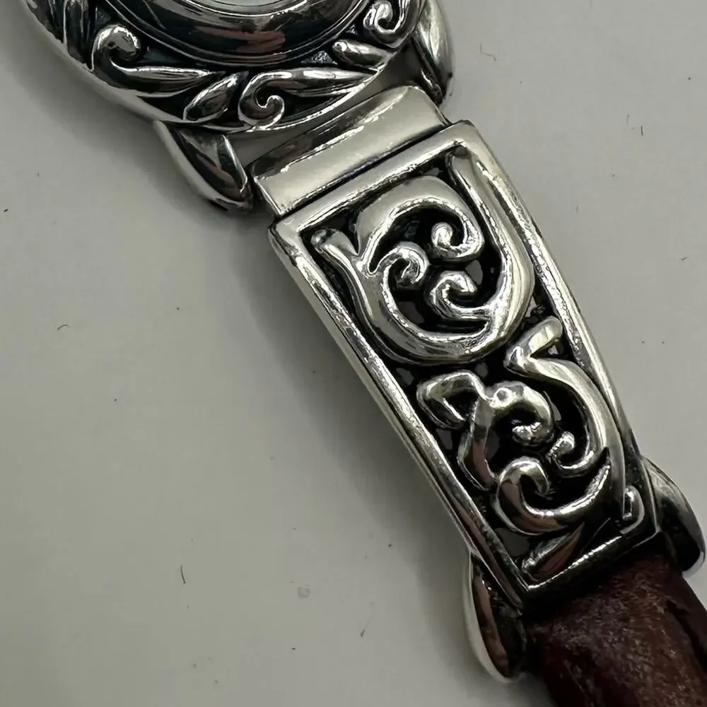 Brighton Santa Barbara Watch Vintage Silver tone Brown Italian Leather strap